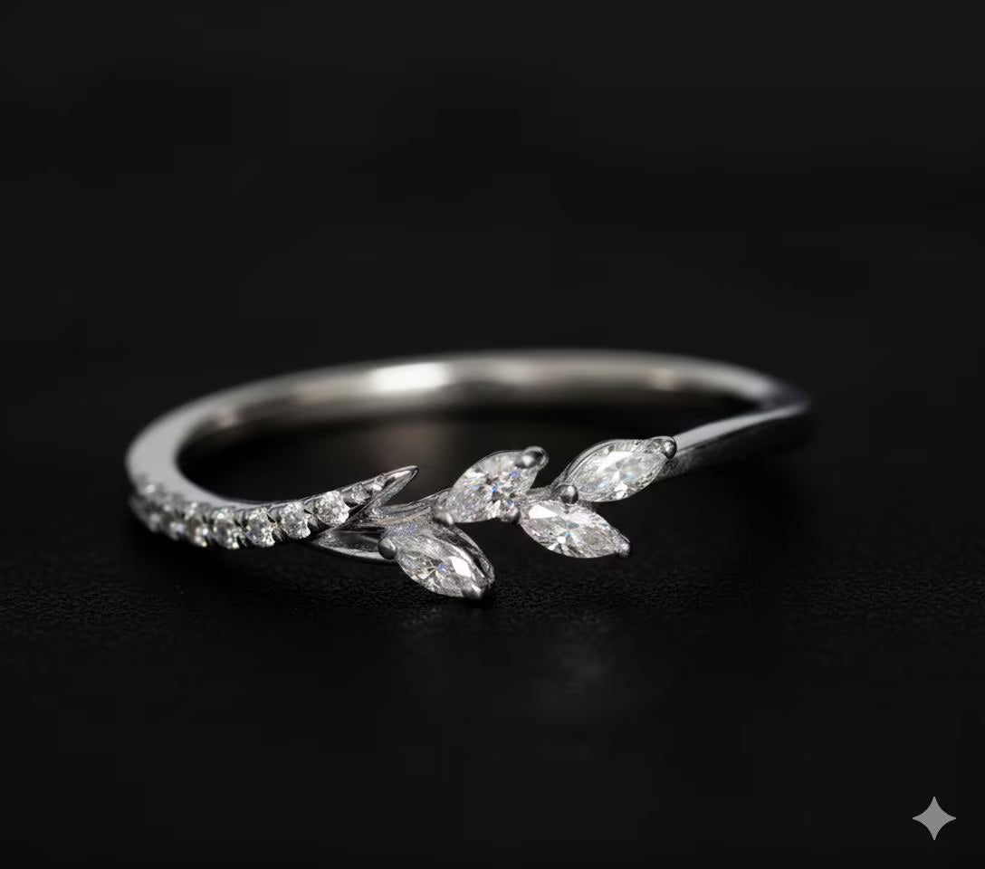 Marquise Diamond Leaf Ring, Rose Gold Engagement Ring, Dainty Vine Wedding Ring, Unique Anniversary Gift