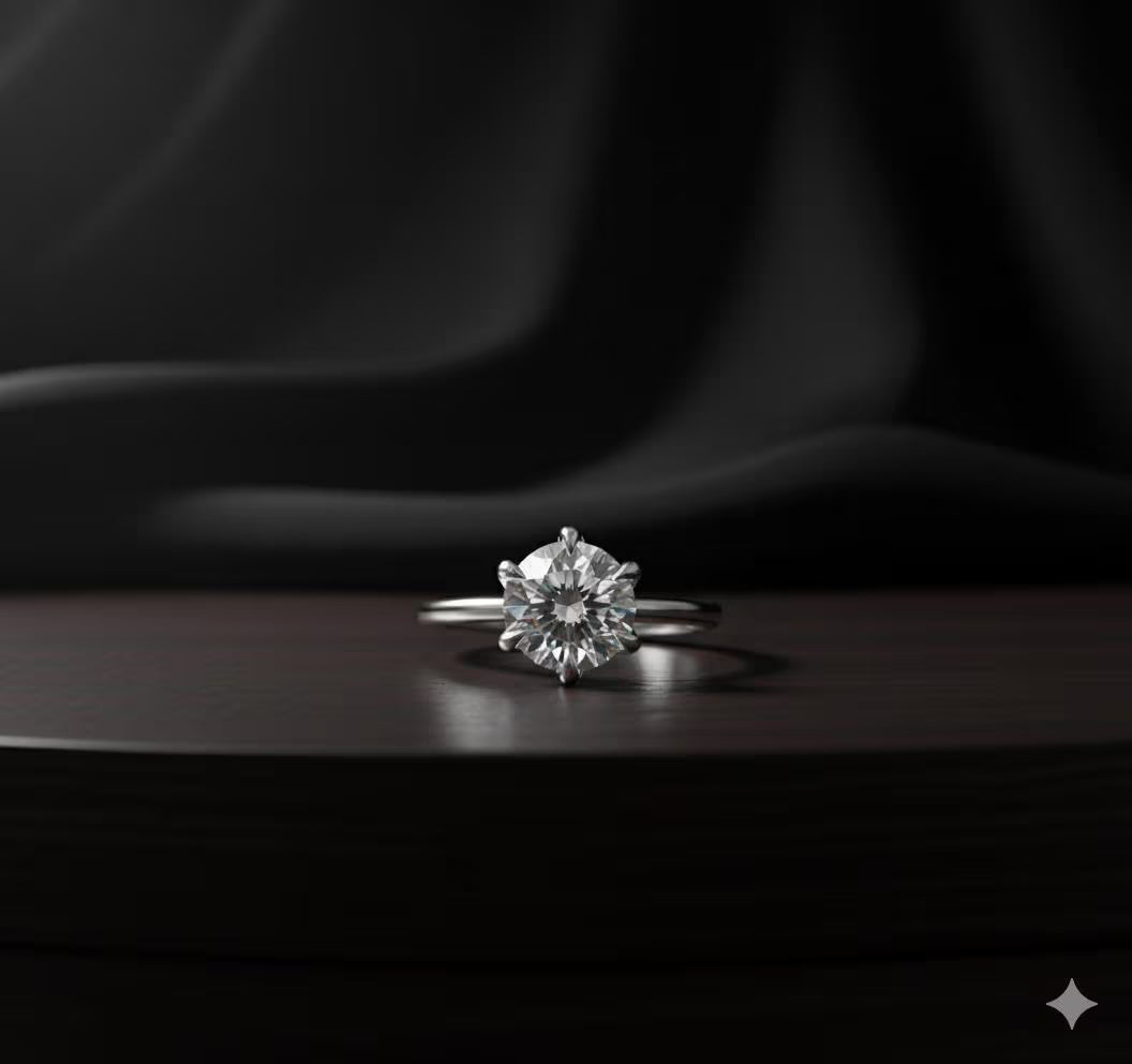 2CT Round Diamond Solitaire, Classic Wedding Jewelry for Her, Anniversary Gift