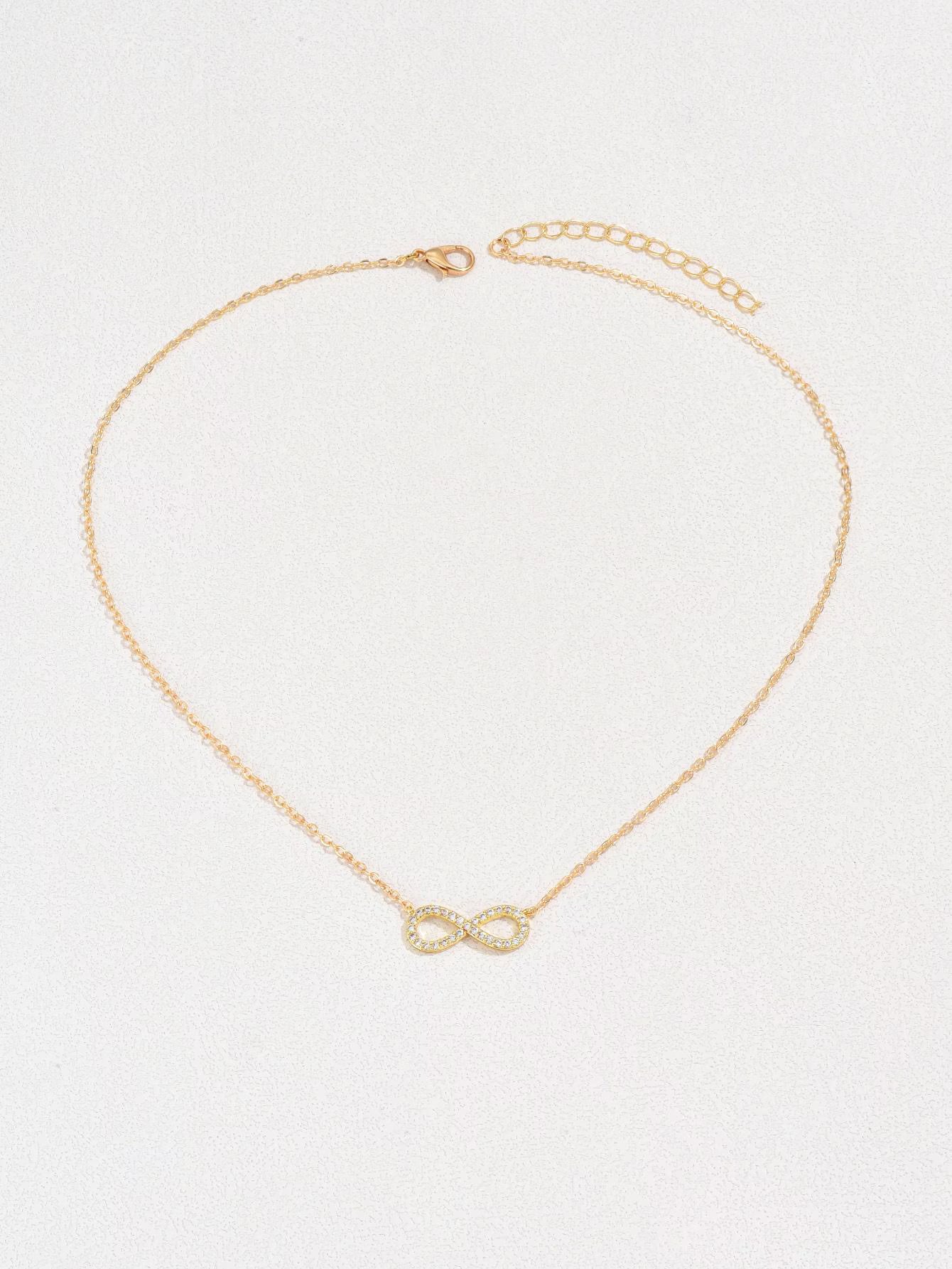 Eternal Infinity Gold Plated Necklace, 18K White Gold Plated Infinity Necklace With Moissanite, Pave Diamonds Necklace, Gift For Her.