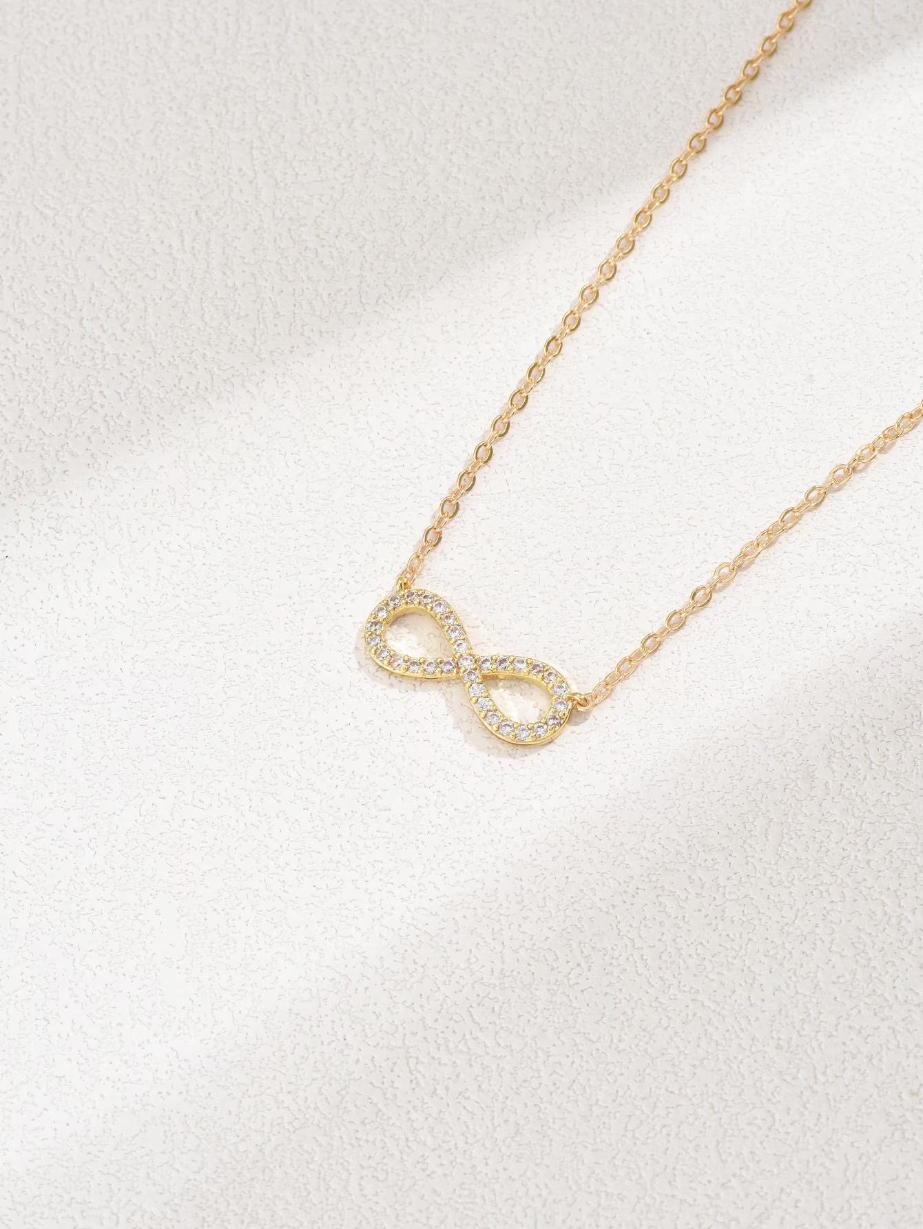 Eternal Infinity Gold Plated Necklace, 18K White Gold Plated Infinity Necklace With Moissanite, Pave Diamonds Necklace, Gift For Her.