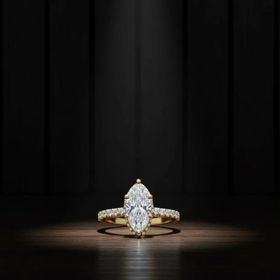 Hidden Halo Marquise Engagement Ring Mounting, Marquise Diamond Ring Setting, Gold Engagement Ring, Unique Marquise Ring, Hidden Halo Ring