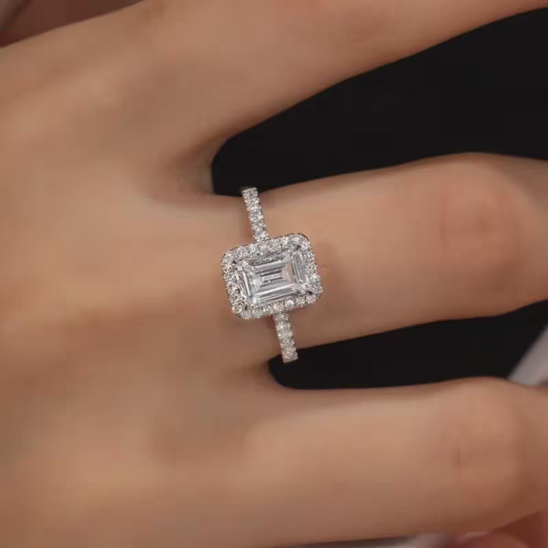 2 CT Emerald Cut Moissanite Engagement Ring Halo Moissanite Diamond Ring Emerald Cut Anniversary Ring Emerald Cut Wedding Ring Gold Ring