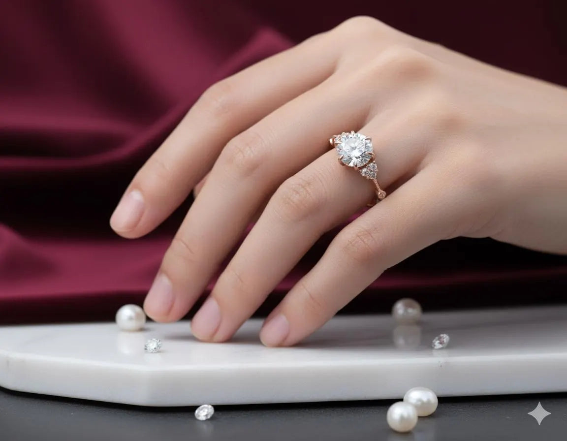 Adelaide Ring Dainty Rose Gold Engagement Ring with a Brilliant Round Moissanite, Anniversary Gift for Her