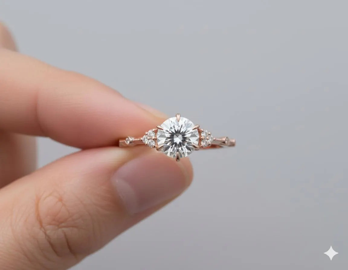 Adelaide Ring Dainty Rose Gold Engagement Ring with a Brilliant Round Moissanite, Anniversary Gift for Her