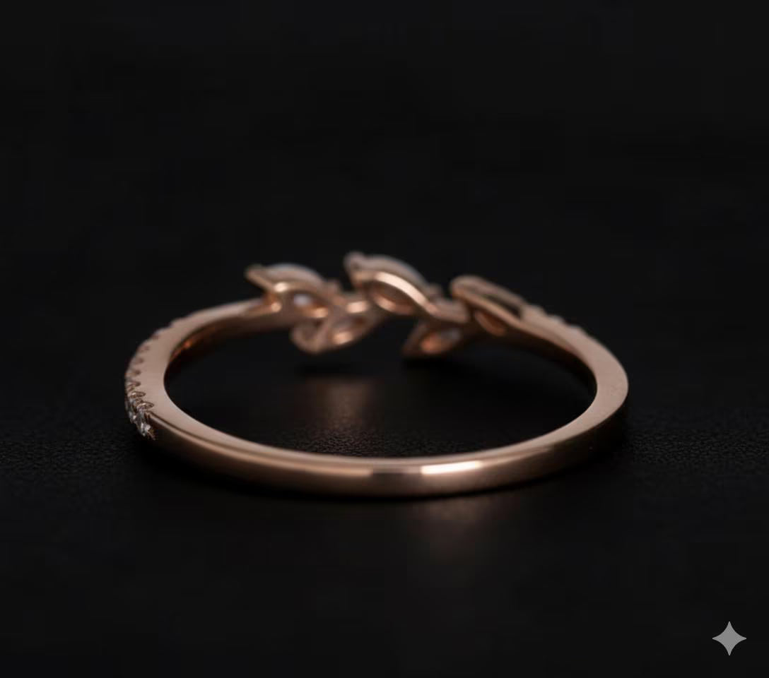 Marquise Diamond Leaf Ring, Rose Gold Engagement Ring, Dainty Vine Wedding Ring, Unique Anniversary Gift