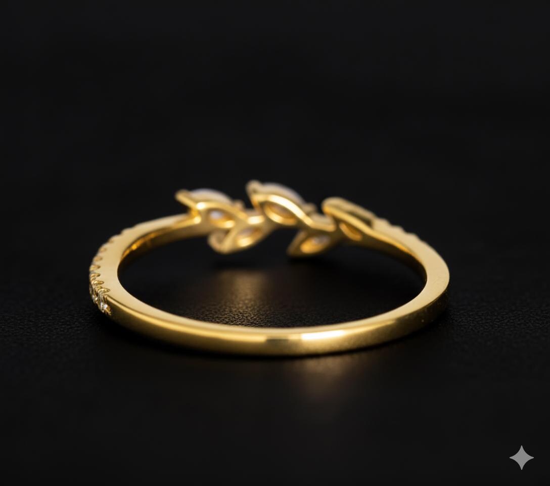 Marquise Diamond Leaf Ring, Rose Gold Engagement Ring, Dainty Vine Wedding Ring, Unique Anniversary Gift