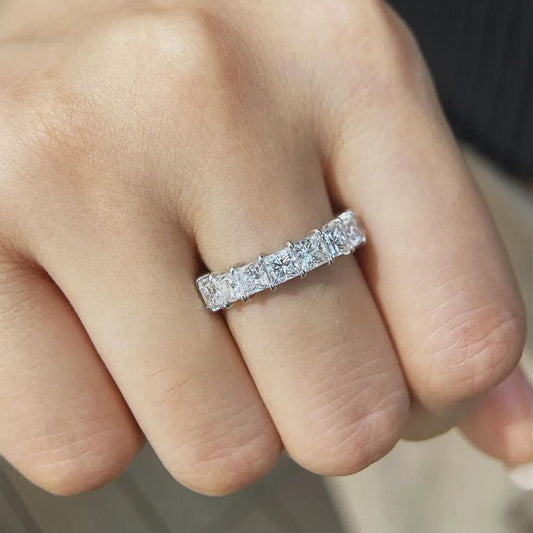 Princess Cut Moissanite Eternity Band, Wedding Ring for Women, Anniversary Ring, Full Eternity Diamond Simulant Band, 14K Gold Ring.