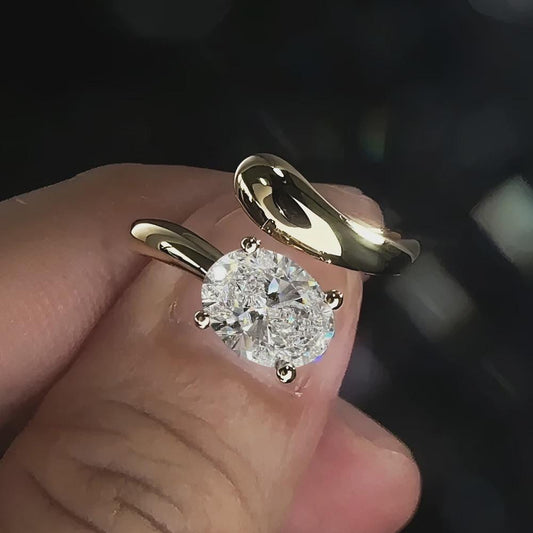 Oval Bypass Solitaire Engagement Ring, Yellow Gold Dainty Ring, Wedding Ring, Promise Ring, Anniversary Gift, Bridal Jewelry, Gift for Her