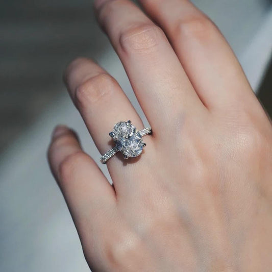 Oval Moissanite Engagement Ring With Pave Setting. Timeless Minimalist Design, Perfect Bridal Wedding, Anniversary, Or Promise Ring Gift