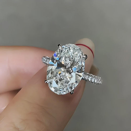 Oval Moissanite Engagement Ring, Hidden Halo Ring Pave Band, Wedding Ring, Propose Ring, Anniversary Gift, Bridal Jewelry, Gift for Her