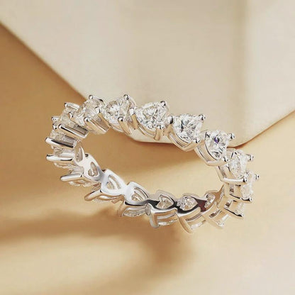 Heart Moissanite Eternity Band, Wedding Ring, Anniversary Gift, Diamond Simulant Stackable Band, Heart Cut Ring, 14K Gold Band