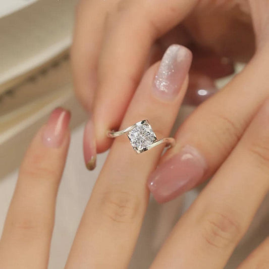 Round Moissanite Solitaire Ring, Bypass Engagement Ring, Crossover Wedding Ring, Bridal Ring, Promise Ring, Anniversary Gift for Her