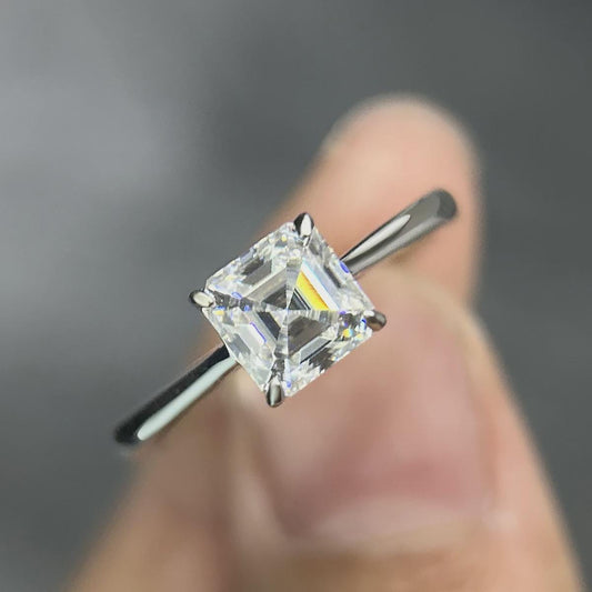 Asscher Cut Solitaire Engagement Ring, Moissanite Ring, Wedding Ring, Promise Ring Anniversary Gift, Bridal Ring, Propose Ring, Gift for Her