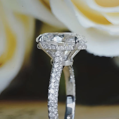 Oval Moissanite Engagement Ring, Hidden Halo Ring Pave Band, Wedding Ring, Propose Ring, Anniversary Gift, Bridal Jewelry, Gift for Her