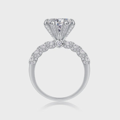 Classic Round Moissanite Solitaire Ring, Pave Engagement Band, White Gold Wedding Ring, Bridal Gift For Her, 6 Prong Ring