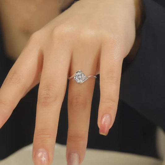 Round Moissanite Solitaire Ring, Bypass Engagement Ring, Crossover Wedding Ring, Bridal Ring, Promise Ring, Anniversary Gift for Her