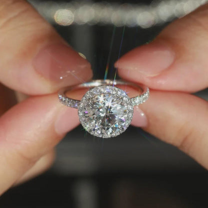 Round Cut Moissanite Halo Ring, Pave Engagement Ring, Sterling Silver Wedding Ring, Anniversary Gift, Unique Promise Ring, Gift for Her