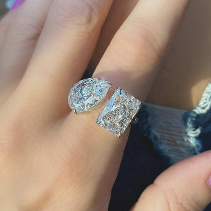 Toi Et Moi Ring Engagement Ring, Pear and Radiant Cut Two Stone Ring, Bypass Wedding Ring, Anniversary Gift, Promise Ring, Gift for Her