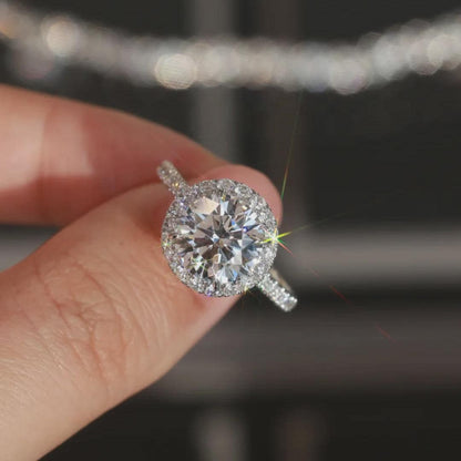 Round Cut Moissanite Halo Ring, Pave Engagement Ring, Sterling Silver Wedding Ring, Anniversary Gift, Unique Promise Ring, Gift for Her