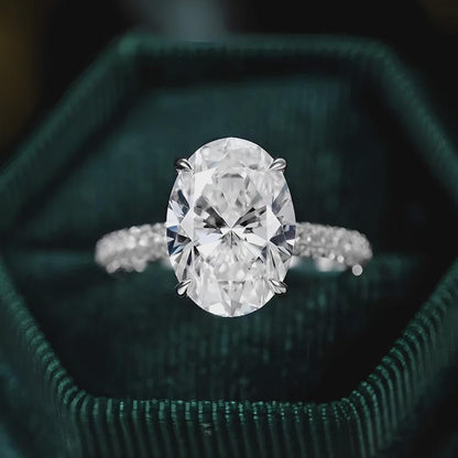 Oval Moissanite Engagement Ring, Hidden Halo Ring Pave Band, Wedding Ring, Propose Ring, Anniversary Gift, Bridal Jewelry, Gift for Her