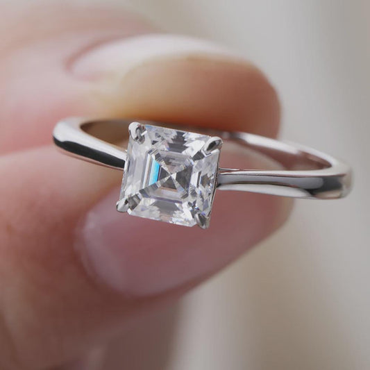 Asscher Cut Solitaire Engagement Ring, Moissanite Ring, Wedding Ring, Promise Ring Anniversary Gift, Bridal Ring, Propose Ring, Gift for Her