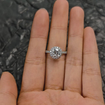 Round Cut Moissanite Halo Ring, Pave Engagement Ring, Sterling Silver Wedding Ring, Anniversary Gift, Unique Promise Ring, Gift for Her