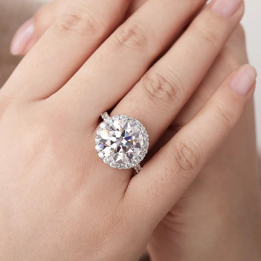 3 Carat Round Cut Moissanite Ring, Sterling Silver Halo Engagement Ring, Art Deco Wedding Ring, Statement Ring, Anniversary Gift for Her