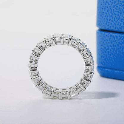 Emerald Cut Moissanite Eternity Ring, Wedding Band, Anniversary Ring, Yellow Gold Stackable Band, Diamond Simulant Ring, Gift for Her