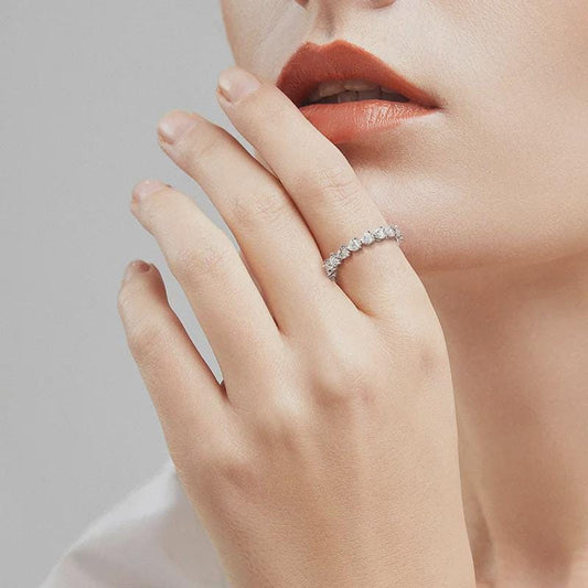 Heart Moissanite Eternity Band, Wedding Ring, Anniversary Gift, Diamond Simulant Stackable Band, Heart Cut Ring, 14K Gold Band