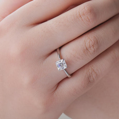 Asscher Cut Solitaire Engagement Ring, Moissanite Ring, Wedding Ring, Promise Ring Anniversary Gift, Bridal Ring, Propose Ring, Gift for Her