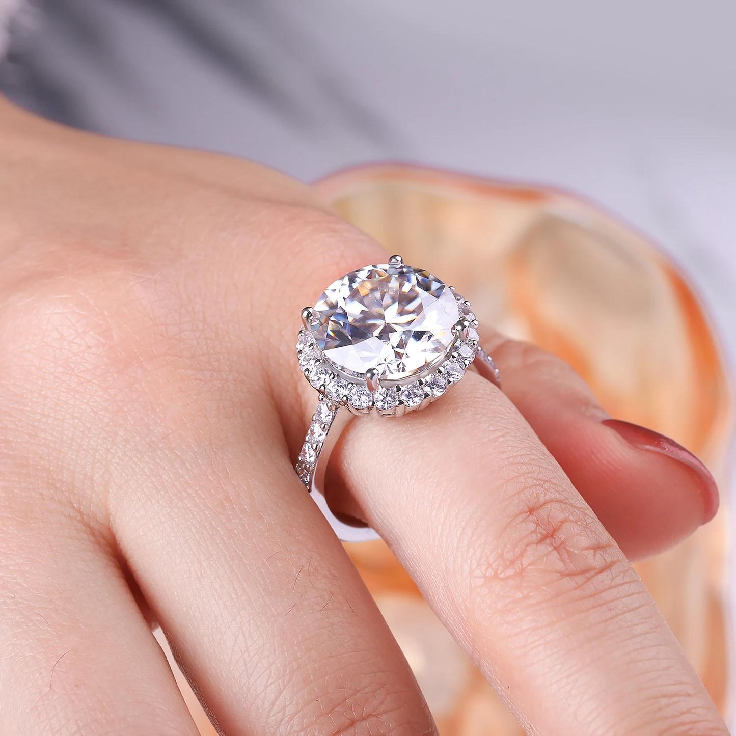 3 Carat Round Cut Moissanite Ring, Sterling Silver Halo Engagement Ring, Art Deco Wedding Ring, Statement Ring, Anniversary Gift for Her
