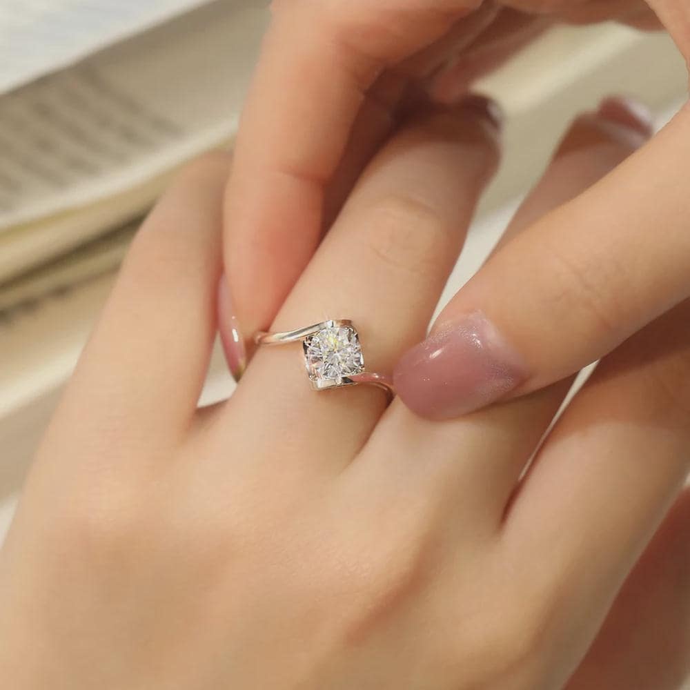 Round Moissanite Solitaire Ring, Bypass Engagement Ring, Crossover Wedding Ring, Bridal Ring, Promise Ring, Anniversary Gift for Her