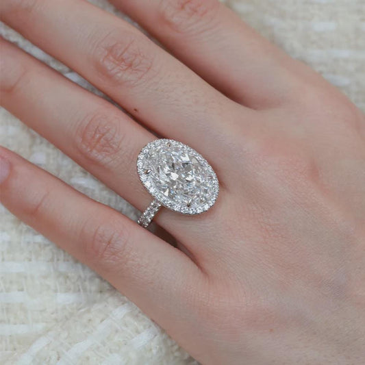 Oval Moissanite Halo Ring, Sterling Silver Engagement Ring, Anniversary Ring, Bridal Wedding Ring, Statement Ring, Promise Ring Gift For Her