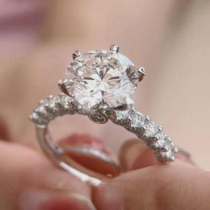Classic Round Moissanite Solitaire Ring, Pave Engagement Band, White Gold Wedding Ring, Bridal Gift For Her, 6 Prong Ring