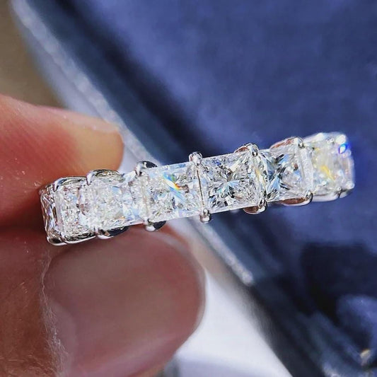 Princess Cut Moissanite Eternity Band, Wedding Ring for Women, Anniversary Ring, Full Eternity Diamond Simulant Band, 14K Gold Ring.