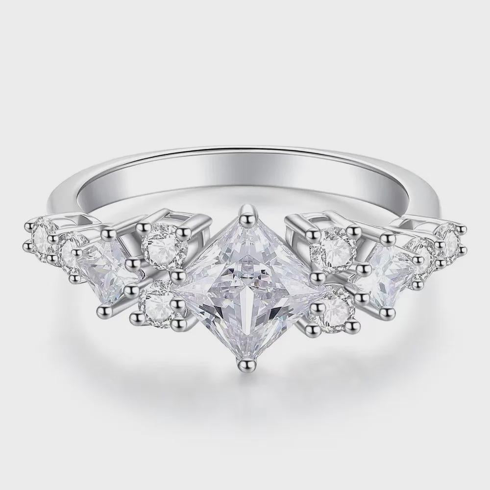 Princess Cut Wedding Ring, Side Stone Accents Ring, Moissanite Wedding Ring, Promise Ring, Anniversary Gift, Bridal Jewelry, Gift for Her