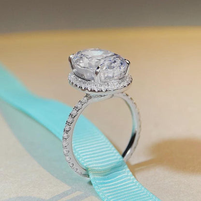 Oval Moissanite Halo Ring, Sterling Silver Engagement Ring, Anniversary Ring, Bridal Wedding Ring, Statement Ring, Promise Ring Gift For Her