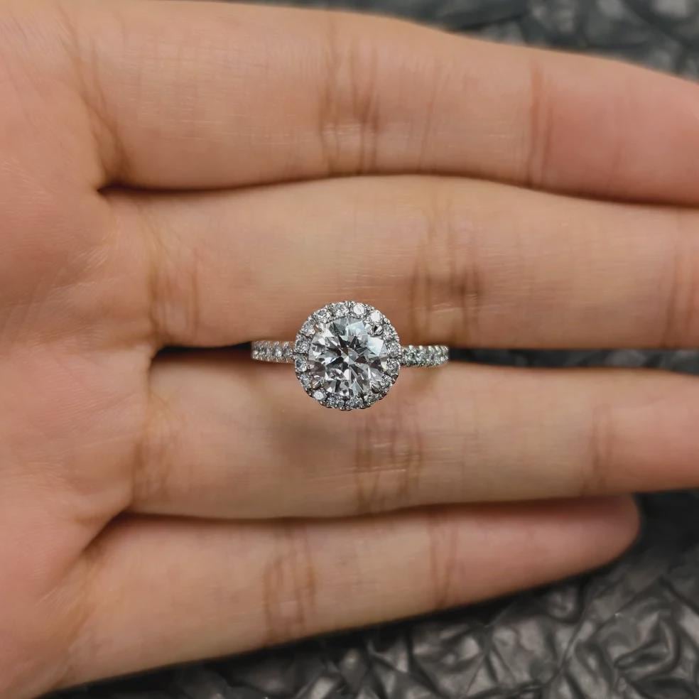 Round Cut Moissanite Halo Ring, Pave Engagement Ring, Sterling Silver Wedding Ring, Anniversary Gift, Unique Promise Ring, Gift for Her