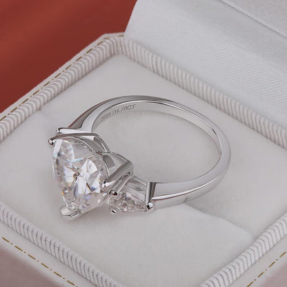 Heart Cut Three Stone Engagement Ring Pear Cut Side Stones Accents Ring Promise Ring, Wedding Ring Gift for Her Anniversary Ring Love Ring