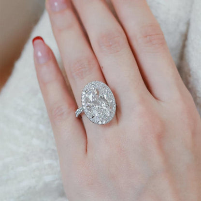 Oval Moissanite Halo Ring, Sterling Silver Engagement Ring, Anniversary Ring, Bridal Wedding Ring, Statement Ring, Promise Ring Gift For Her