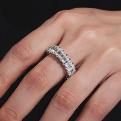 Emerald Cut Moissanite Eternity Ring, Wedding Band, Anniversary Ring, Yellow Gold Stackable Band, Diamond Simulant Ring, Gift for Her