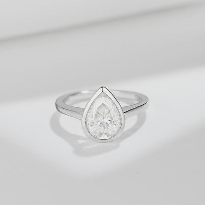 Pear Bezel Solitaire Engagement Ring, Moissanite Ring, Minimalist Wedding Ring, Anniversary Gift, Promise Ring, Bridal Jewelry, Gift for Her