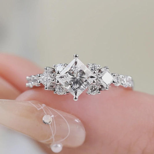 Princess Cut Wedding Ring, Side Stone Accents Ring, Moissanite Wedding Ring, Promise Ring, Anniversary Gift, Bridal Jewelry, Gift for Her
