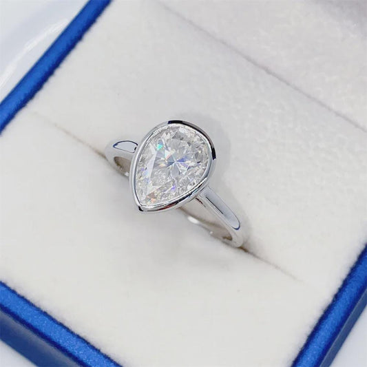 Pear Bezel Solitaire Engagement Ring, Moissanite Ring, Minimalist Wedding Ring, Anniversary Gift, Promise Ring, Bridal Jewelry, Gift for Her