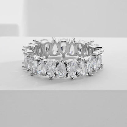 Pear Moissanite Full Eternity Band, Wedding Ring for Women, Anniversary Ring, Stackable Ring, 14K Gold Band Simulant Ring.