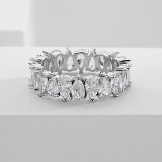 Pear Moissanite Full Eternity Band, Wedding Ring for Women, Anniversary Ring, Stackable Ring, 14K Gold Band Simulant Ring.