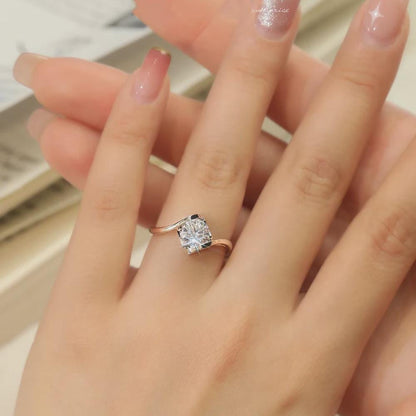 Round Moissanite Solitaire Ring, Bypass Engagement Ring, Crossover Wedding Ring, Bridal Ring, Promise Ring, Anniversary Gift for Her