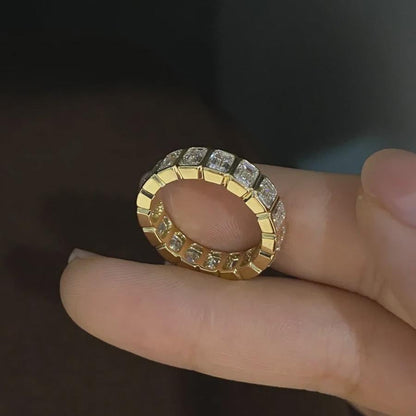 Emerald Cut Moissanite Eternity Ring, Wedding Band, Anniversary Ring, Yellow Gold Stackable Band, Diamond Simulant Ring, Gift for Her