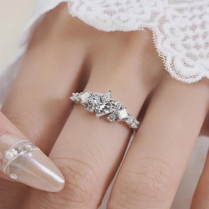 Princess Cut Wedding Ring, Side Stone Accents Ring, Moissanite Wedding Ring, Promise Ring, Anniversary Gift, Bridal Jewelry, Gift for Her