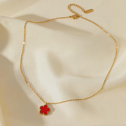 Five Leaf Clover Flower Necklace Lucky Charm Necklace 18K Gold Plated Pendant Minimalist Necklace, Gift for Wife  Everyday Wear Jewelry